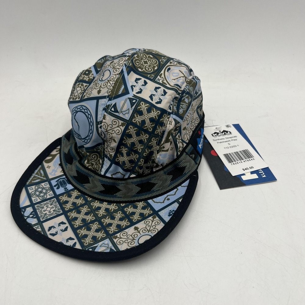KAVU Synthetic Strapcap Small Patchwork Play Blue Green Mens Outdoors Hat